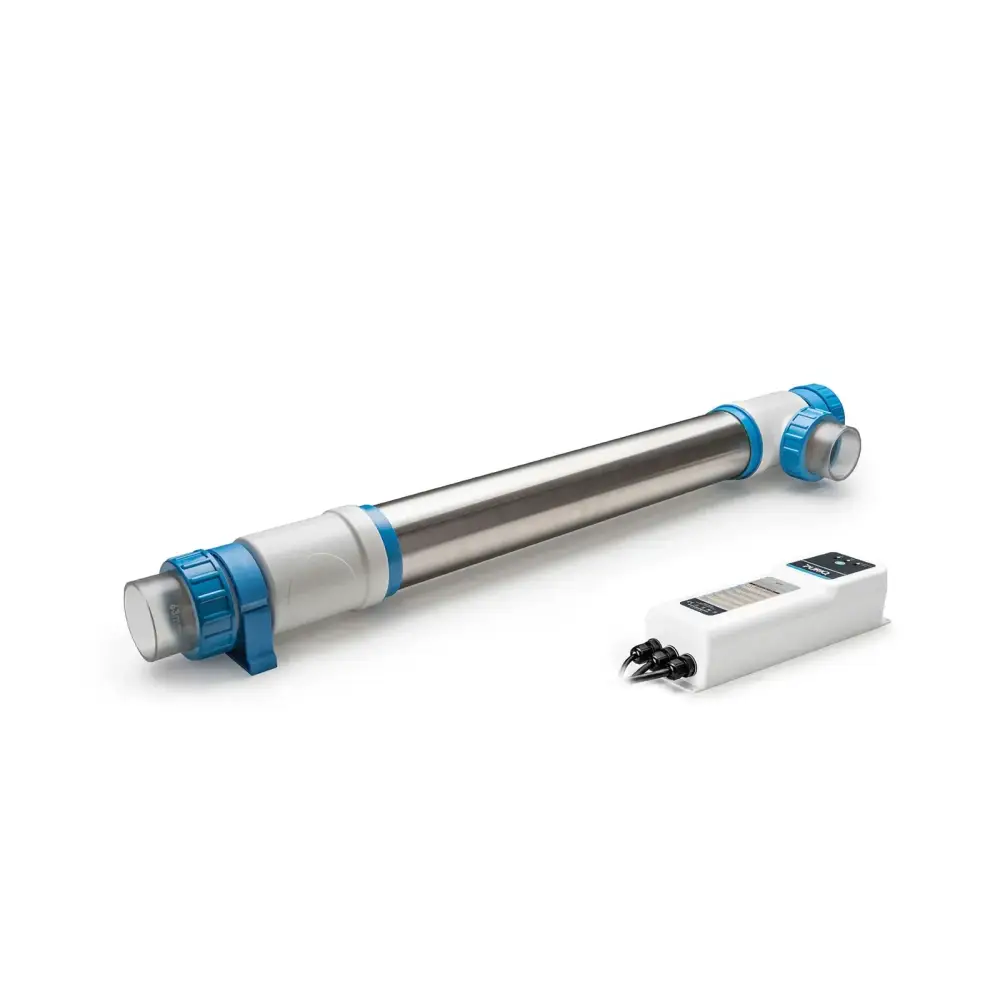 Pahlen UV Puriq Bright: silverblå cylindrisk vattenvarmare med säkra desinfektion